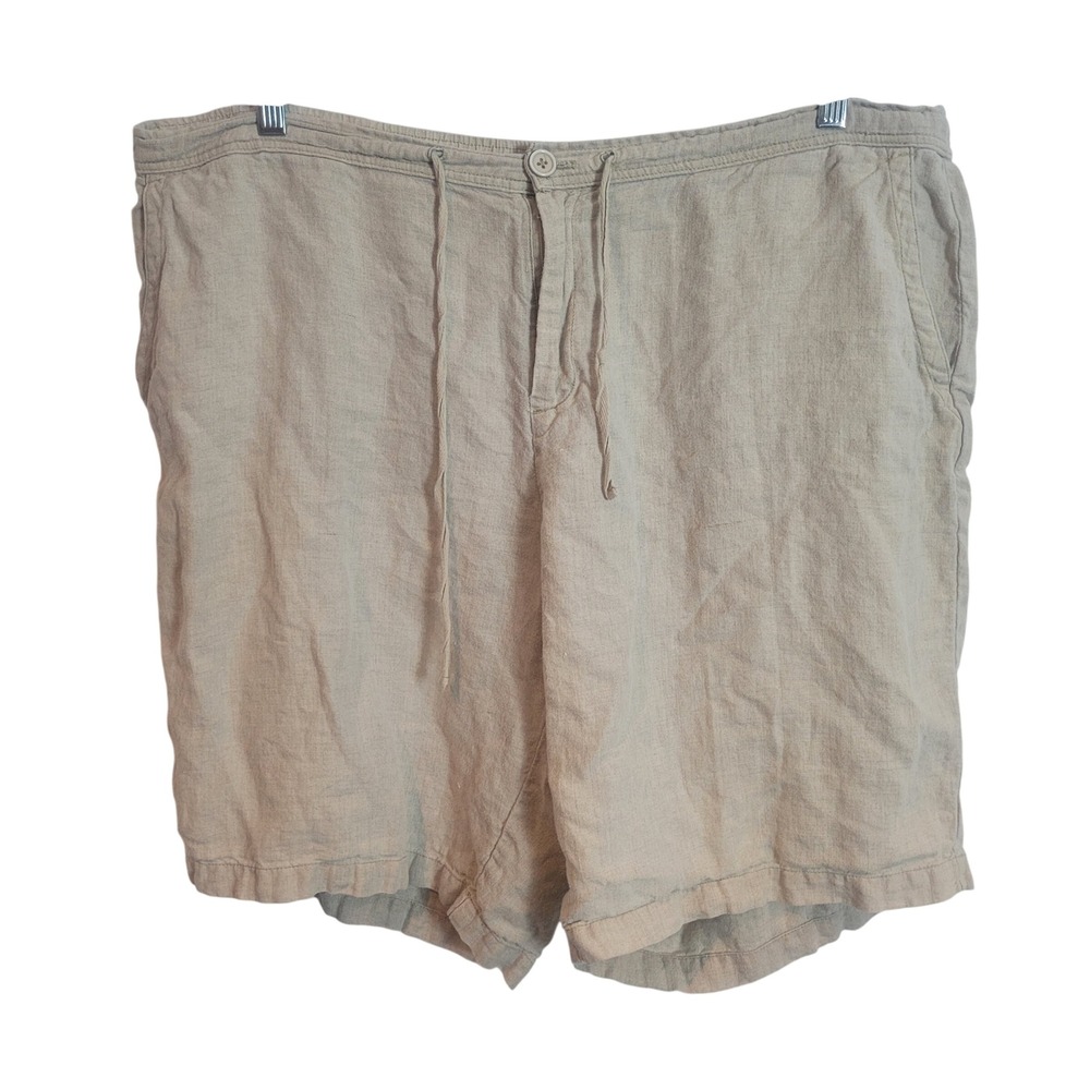 Coldwater Creek Women 20W Beige Linen Drawstring Elastic Waist Shorts 10" Inseam